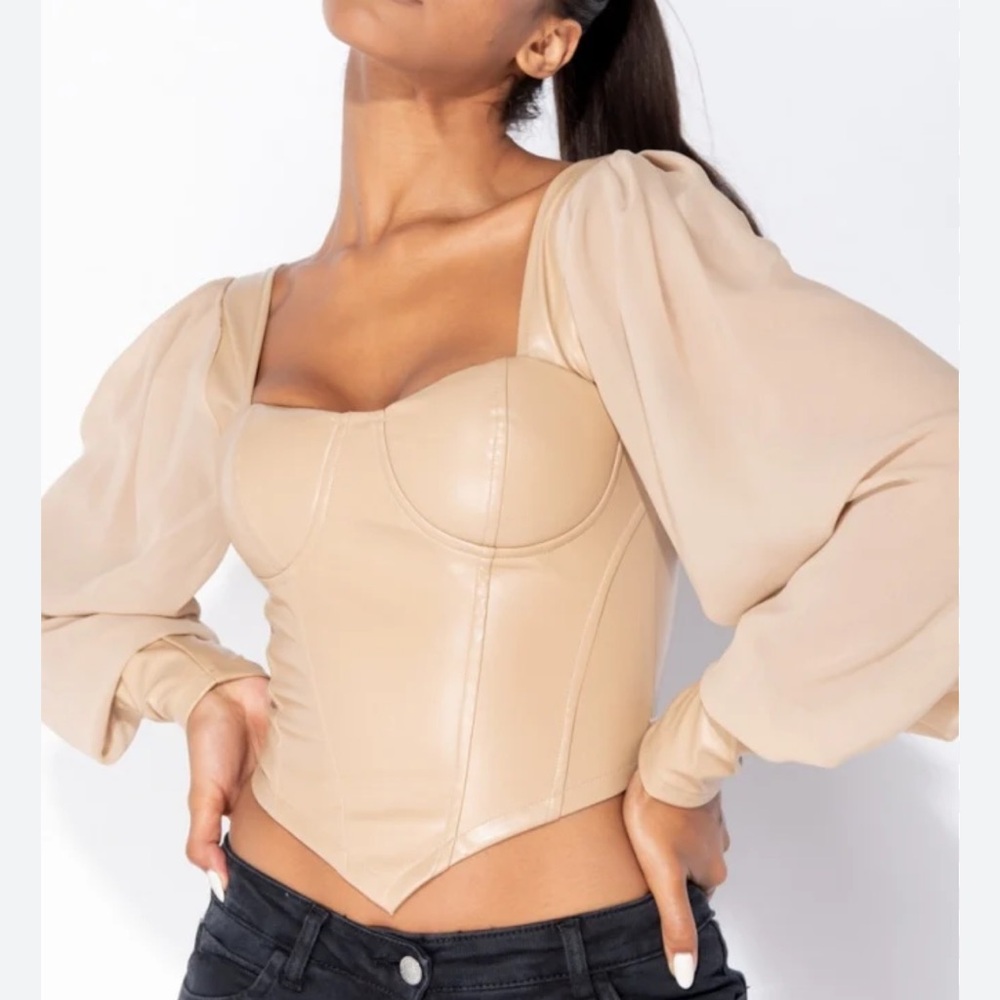Parisian Leather Corset top puff sleeves